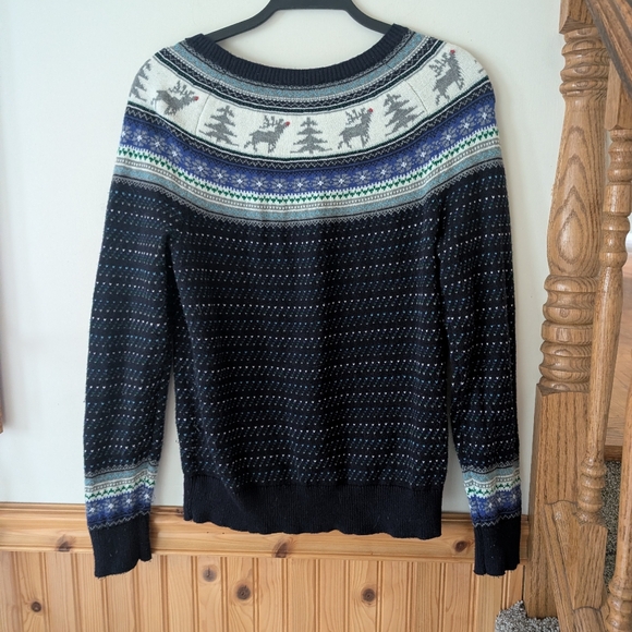 Talbots Christmas Holiday Reindeer Fair Isle Lambswool Blend Sweater Size M - Picture 4 of 6